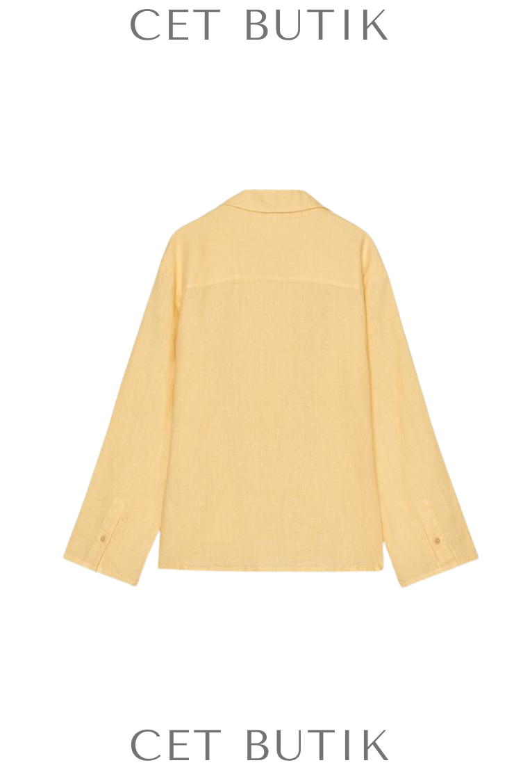 Zara ZW Collection 100% Linen Shirt  Pastel Sarı Uzun Kollu Keten Gömlek