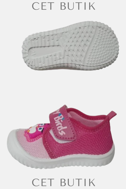 Gezer Kız Çocuk Pembe-Beyaz Kuş Figürlü Panduf – Ev / Okul & Ultra Hafif