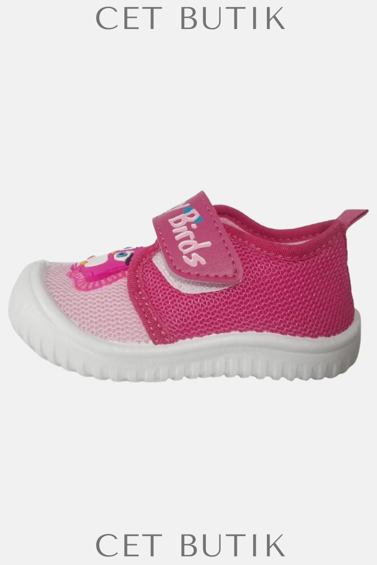 Gezer Kız Çocuk Pembe-Beyaz Kuş Figürlü Panduf – Ev / Okul & Ultra Hafif