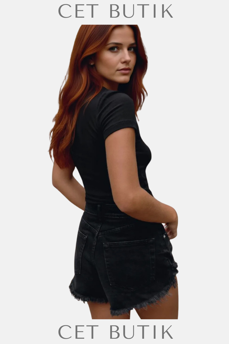 Zara Yüksek Bel Kavisli Denim Şort – Siyah