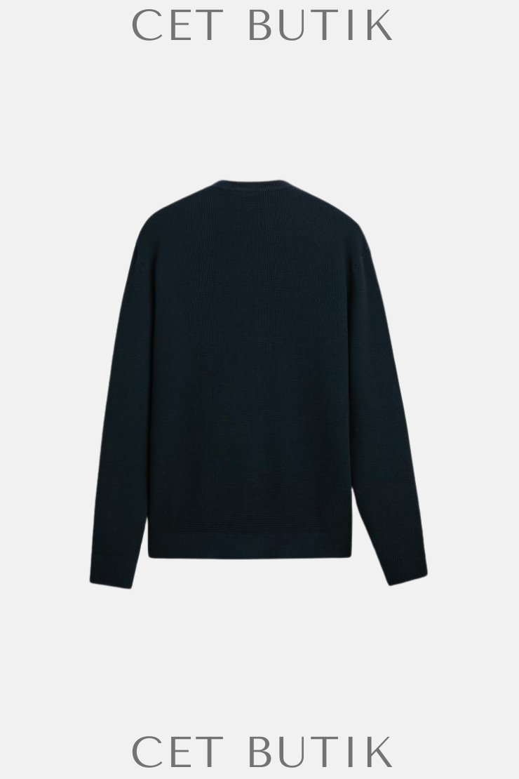 Zara Lacivert %100 Pamuk Basic Triko Kazak – Ribana Detaylı
