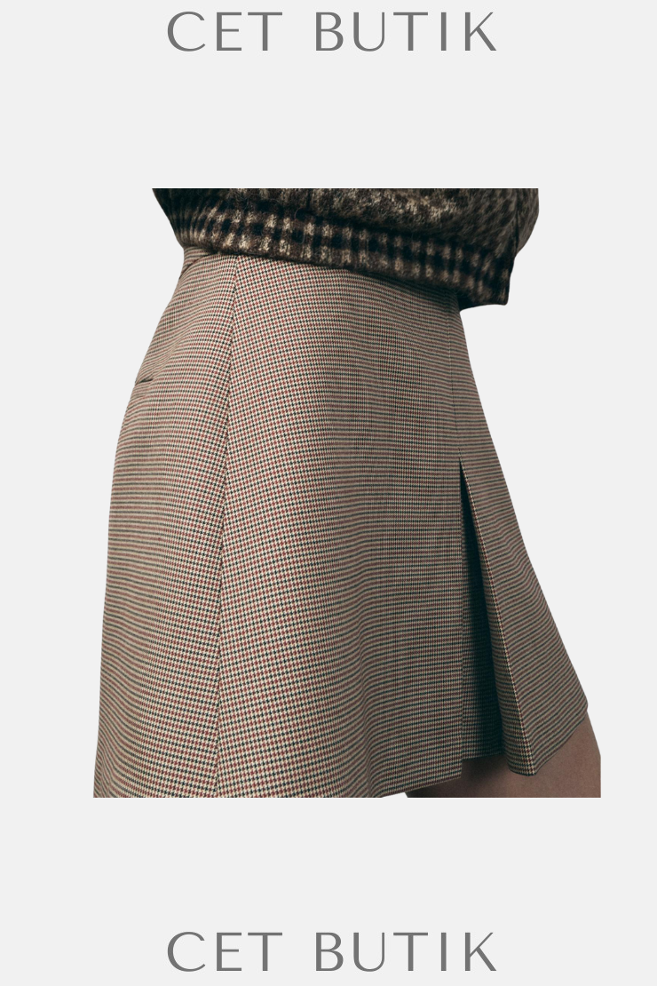 Zara Toffee Renk ZW Collection Kısa Piliseli Etek