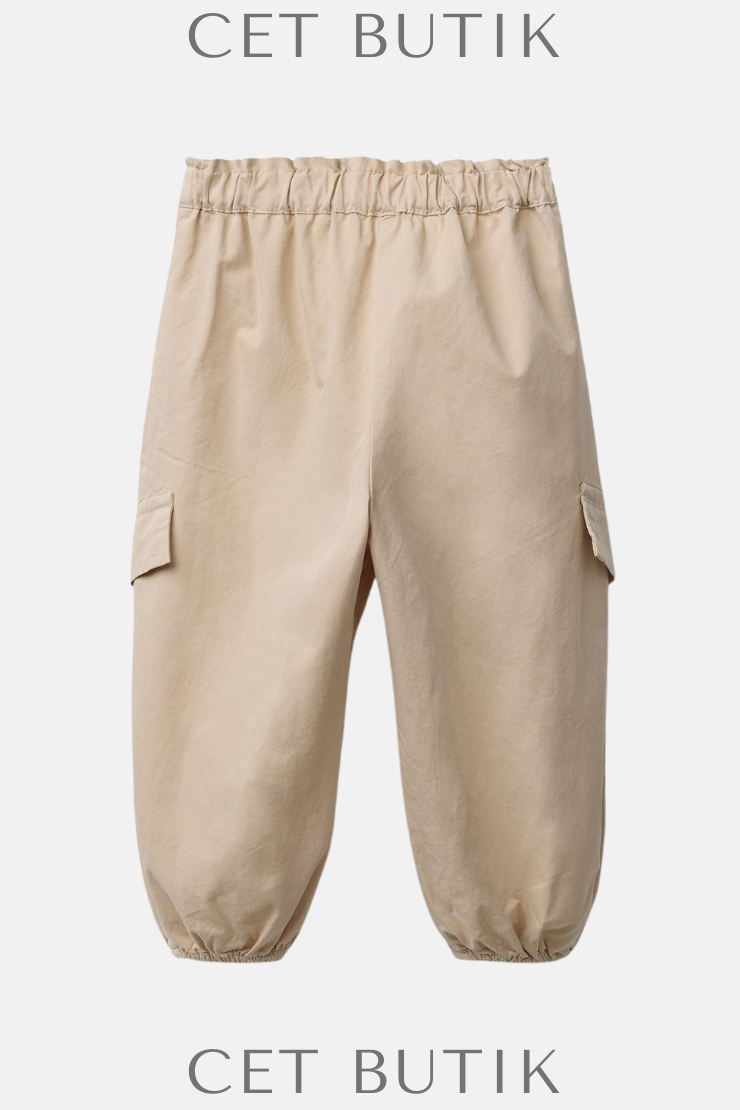 Zara Bej Daisy Parachute Pantolon – %100 Pamuk