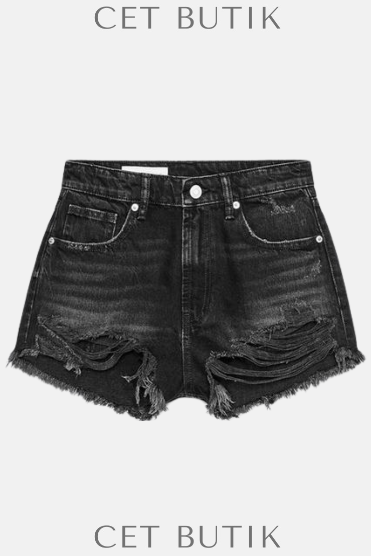 Zara Yüksek Bel Kavisli Denim Şort – Siyah