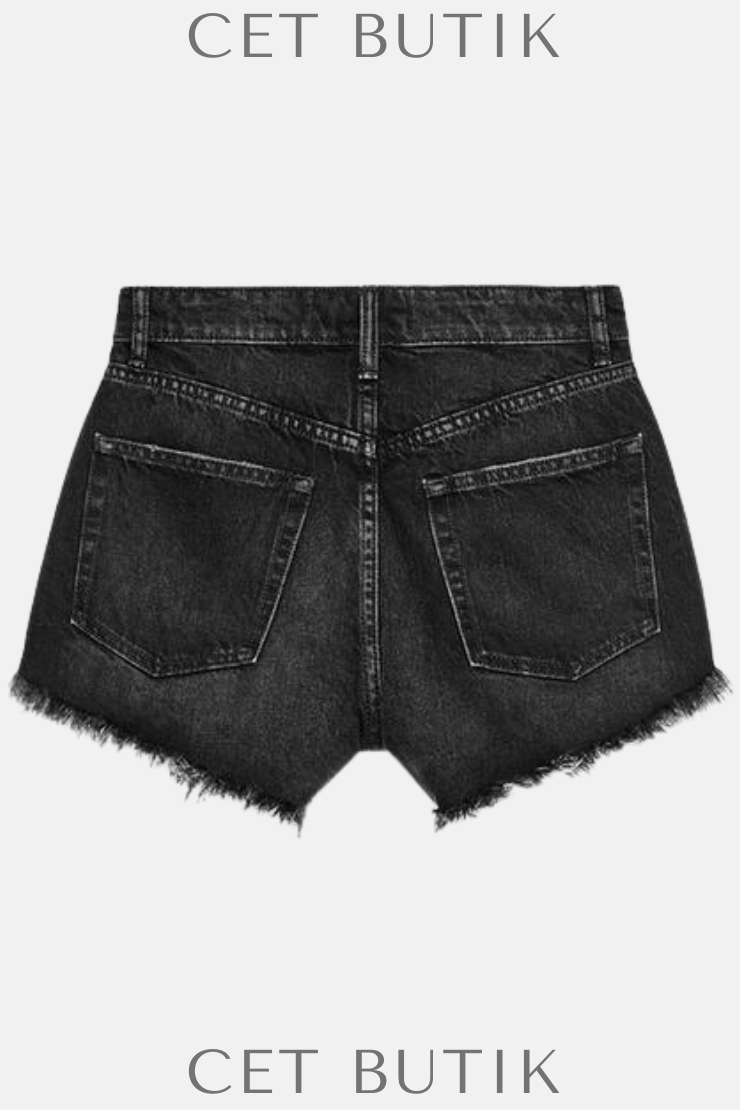 Zara Yüksek Bel Kavisli Denim Şort – Siyah