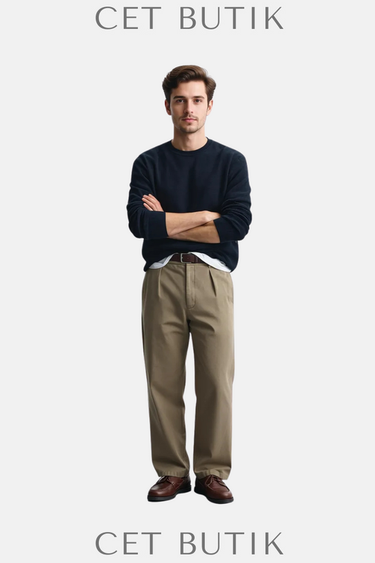 Zara Lacivert %100 Pamuk Basic Triko Kazak – Ribana Detaylı