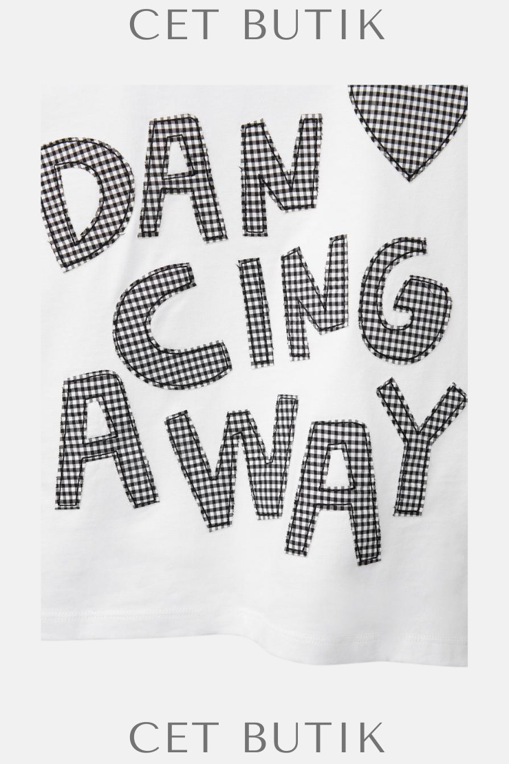 Zara Gingham Patch T-Shirt – Beyaz