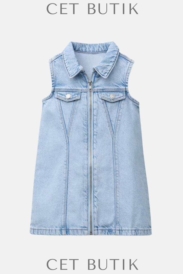 Zara Fermuarlı Denim Elbise – Açık Mavi