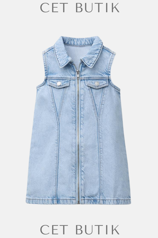 Zara Fermuarlı Denim Elbise – Açık Mavi