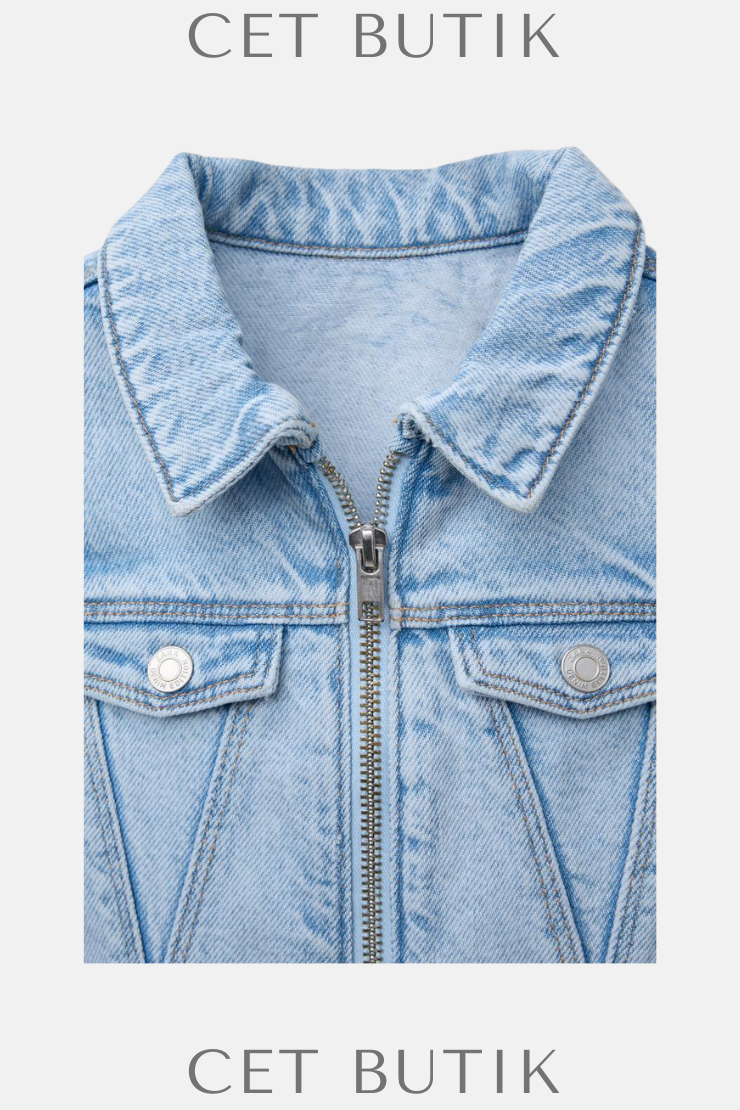Zara Fermuarlı Denim Elbise – Açık Mavi