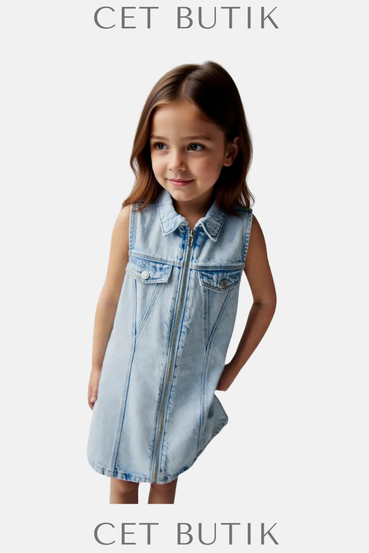 Zara Fermuarlı Denim Elbise – Açık Mavi