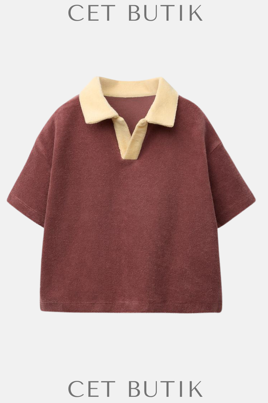 Zara Kontrast Yaka Havlu Kumaş Polo Tişört