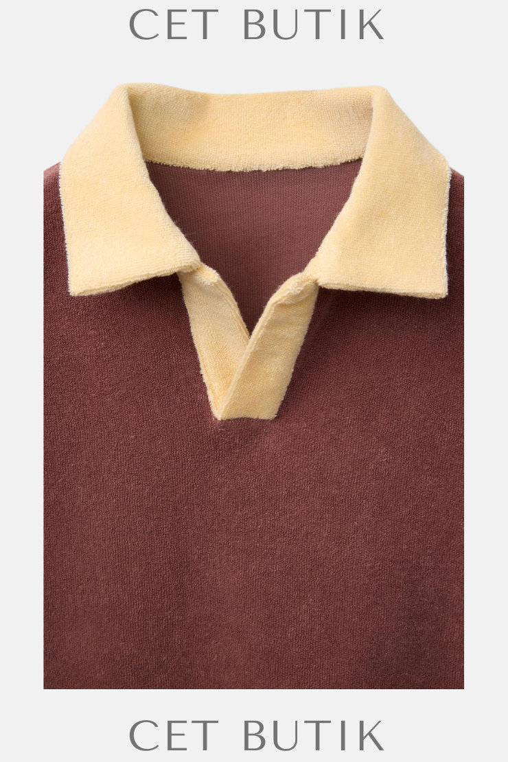 Zara Kontrast Yaka Havlu Kumaş Polo Tişört