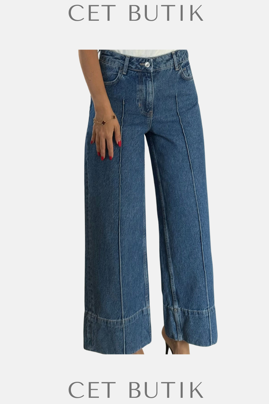 Dikiş Detaylı Crop Jean – Mavi / Blue