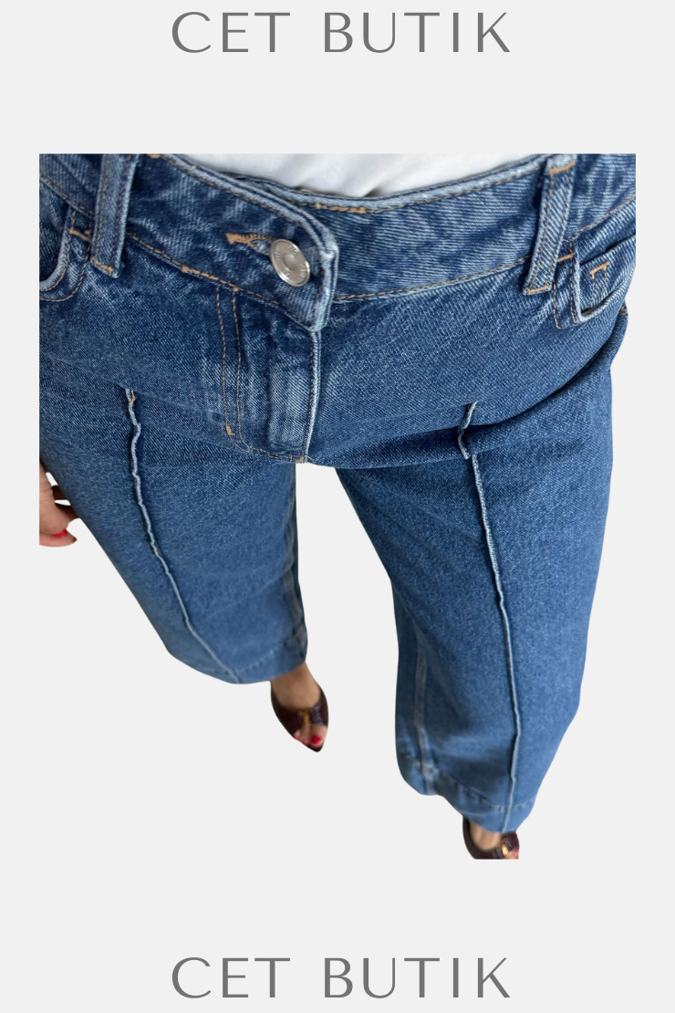 Dikiş Detaylı Crop Jean – Mavi / Blue