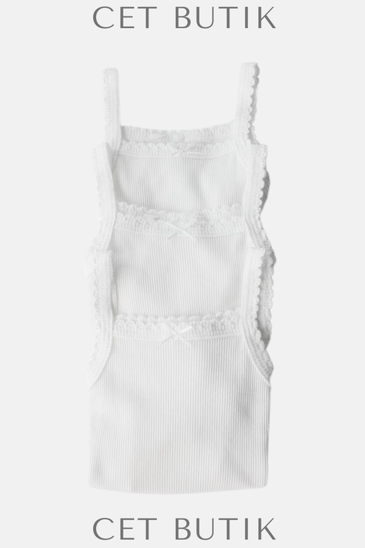 Zara 3’lü Rib Askılı Bodysuit Set – Oyster-White