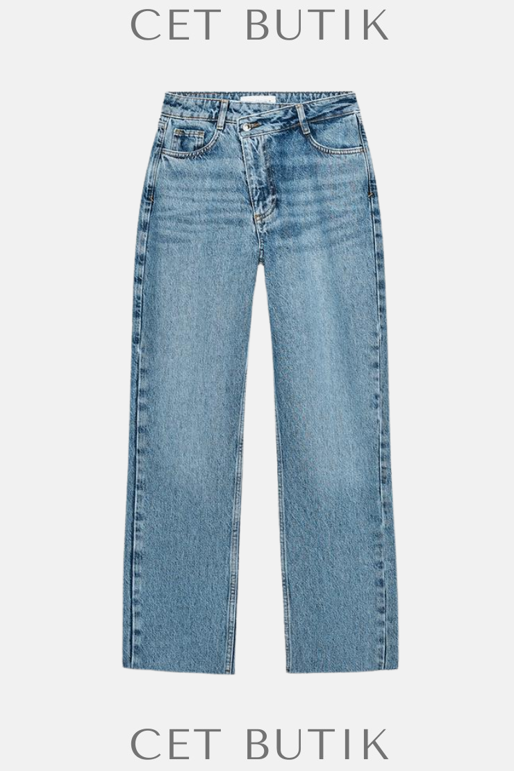 Zara Z-09 Straight Ankle High-Waist Crossover Jean – Mid Blue