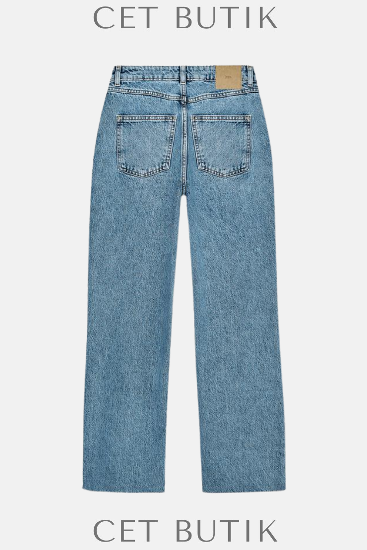 Zara Z-09 Straight Ankle High-Waist Crossover Jean – Mid Blue