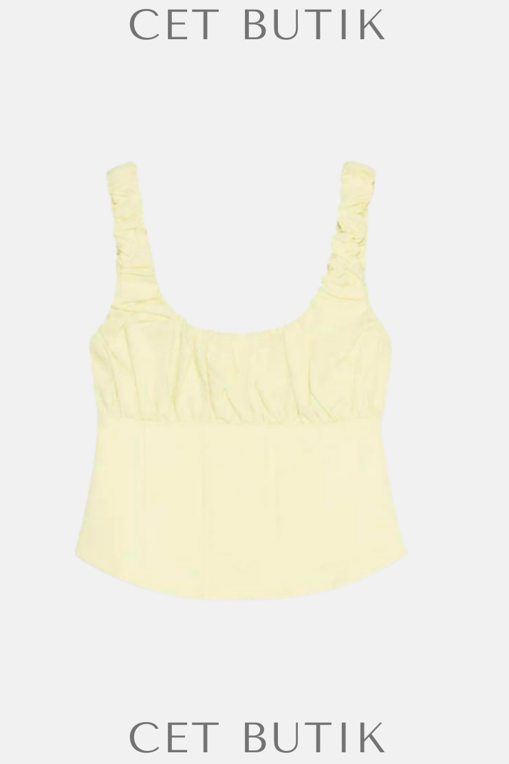 Zara Kontrast Detaylı Poplin Üst – Sarı