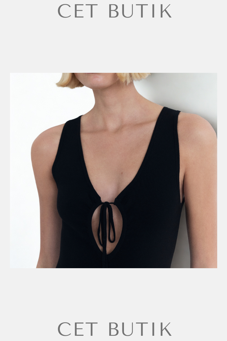 Mango Knitted Bow Neckline Triko Elbise – Siyah / Chocolate
