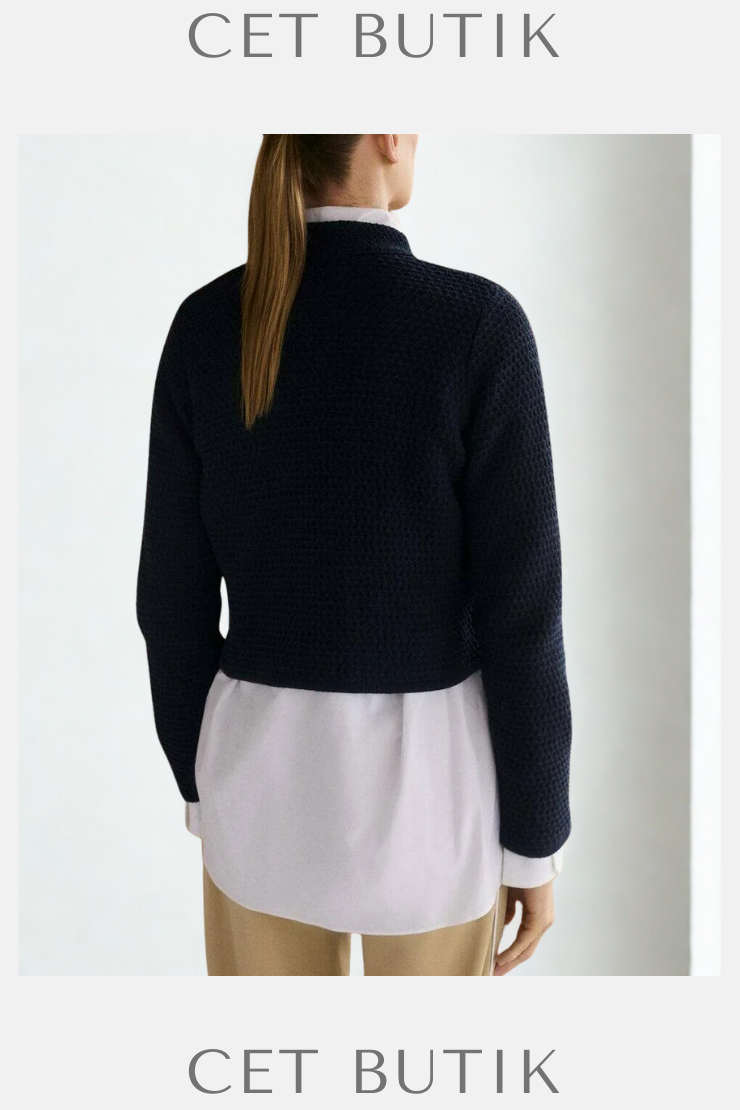 Mango Navy V-Yaka Örgü Cardigan  %100 Yün
