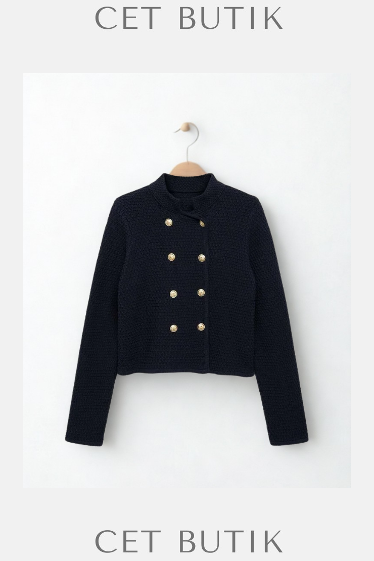 Mango Navy V-Yaka Örgü Cardigan  %100 Yün