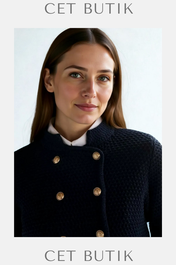 Mango Navy V-Yaka Örgü Cardigan  %100 Yün