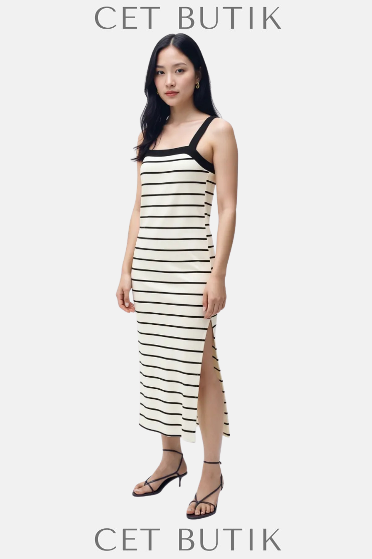 Mango Çizgili Midi Elbise – Striped Midi Dress