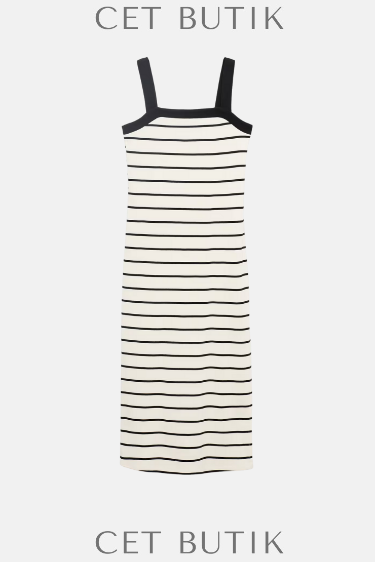 Mango Çizgili Midi Elbise – Striped Midi Dress