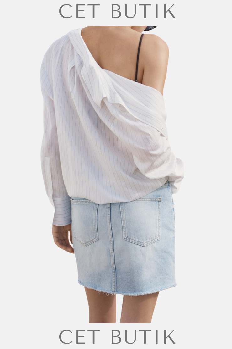 Mango Açık Mavi Yırtık Uçlu Denim Etek