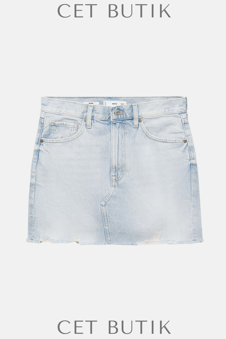 Mango Açık Mavi Yırtık Uçlu Denim Etek