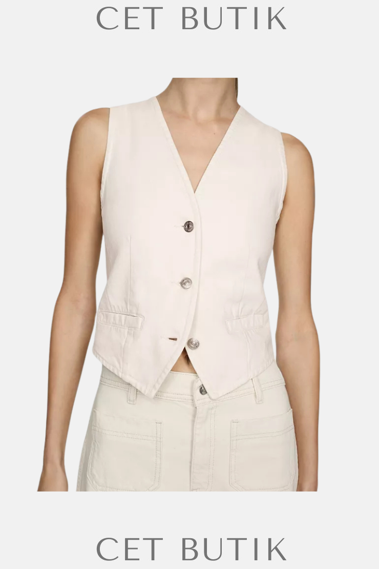 Mango Buttoned Denim Gilet Vest – %100 Pamuk, Kolsuz