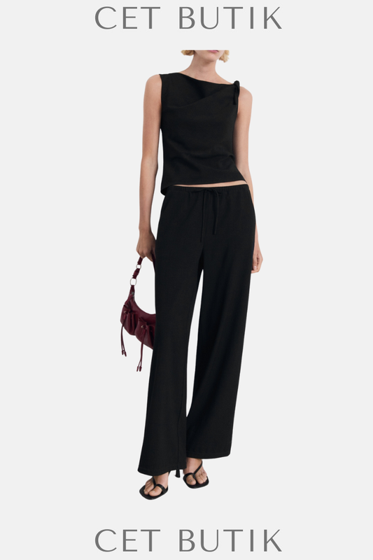 Mango Kordon Bel Düz Kesim Pantolon – Drawstring Straight Pants