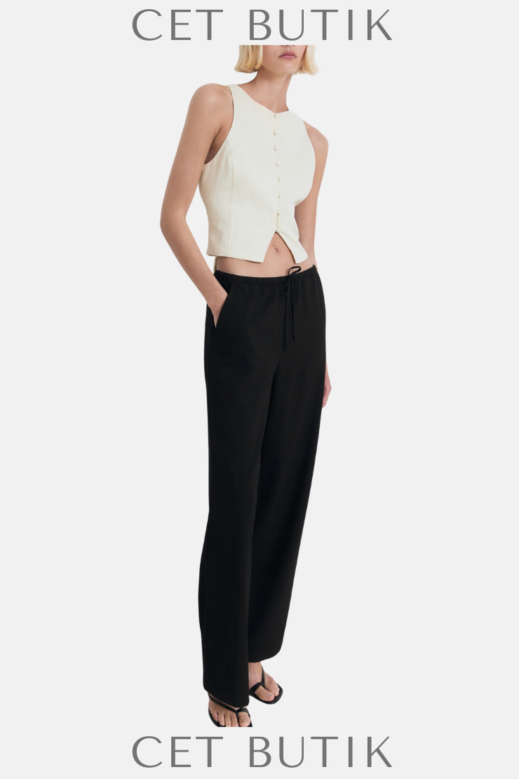 Mango Kordon Bel Düz Kesim Pantolon – Drawstring Straight Pants