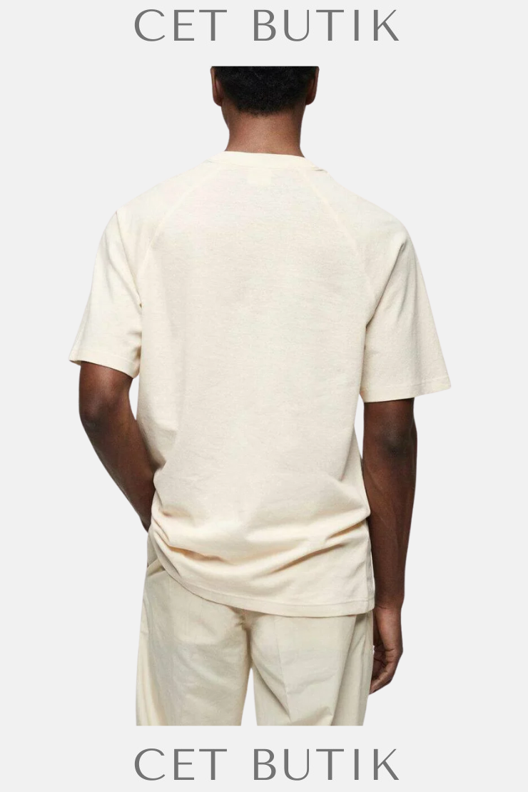 Mango CIRCO Off-White Keten Karışımlı Regular Fit Tişört