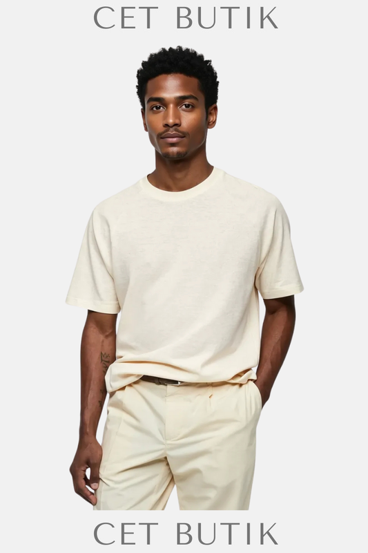 Mango CIRCO Off-White Keten Karışımlı Regular Fit Tişört