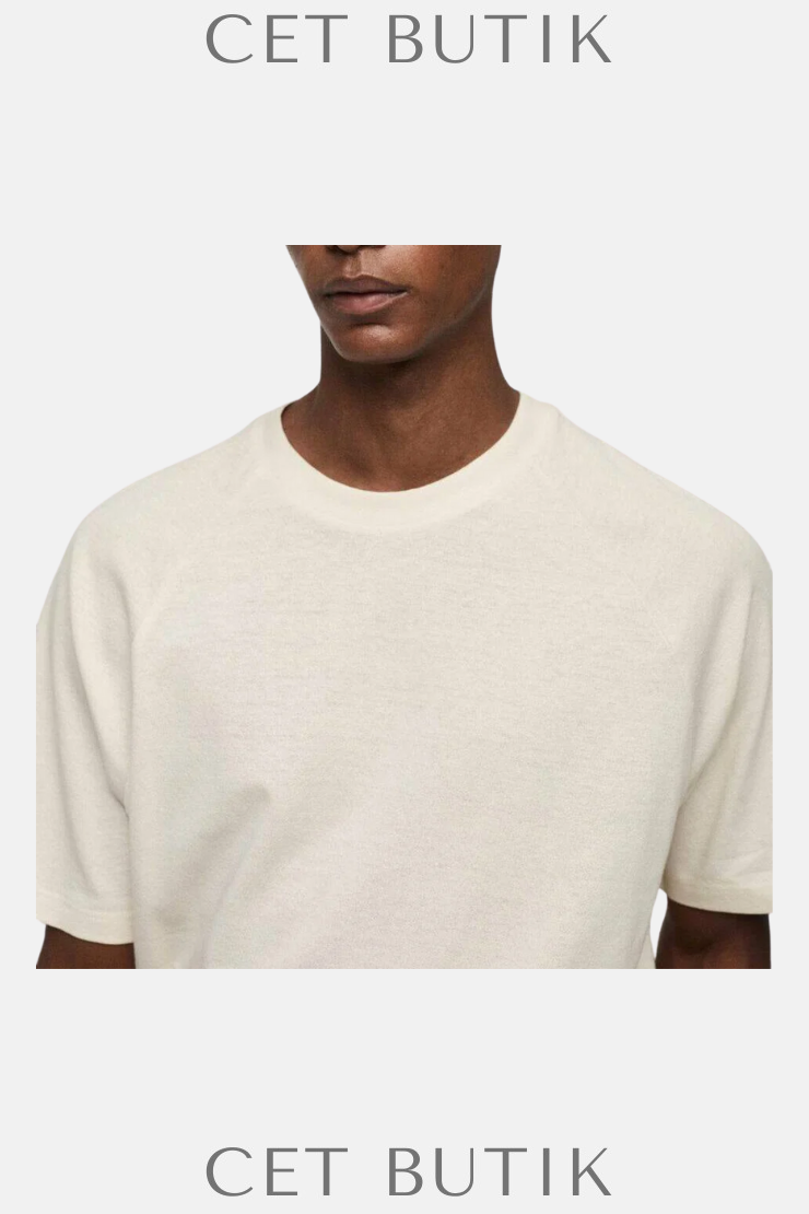 Mango CIRCO Off-White Keten Karışımlı Regular Fit Tişört