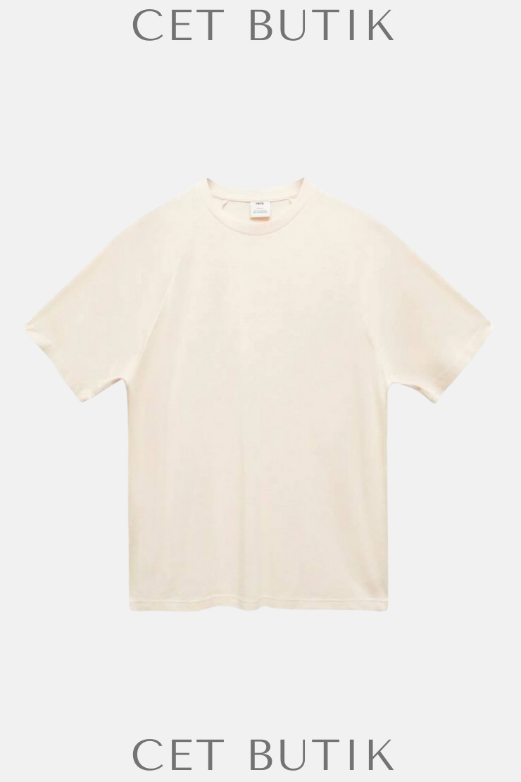 Mango CIRCO Off-White Keten Karışımlı Regular Fit Tişört