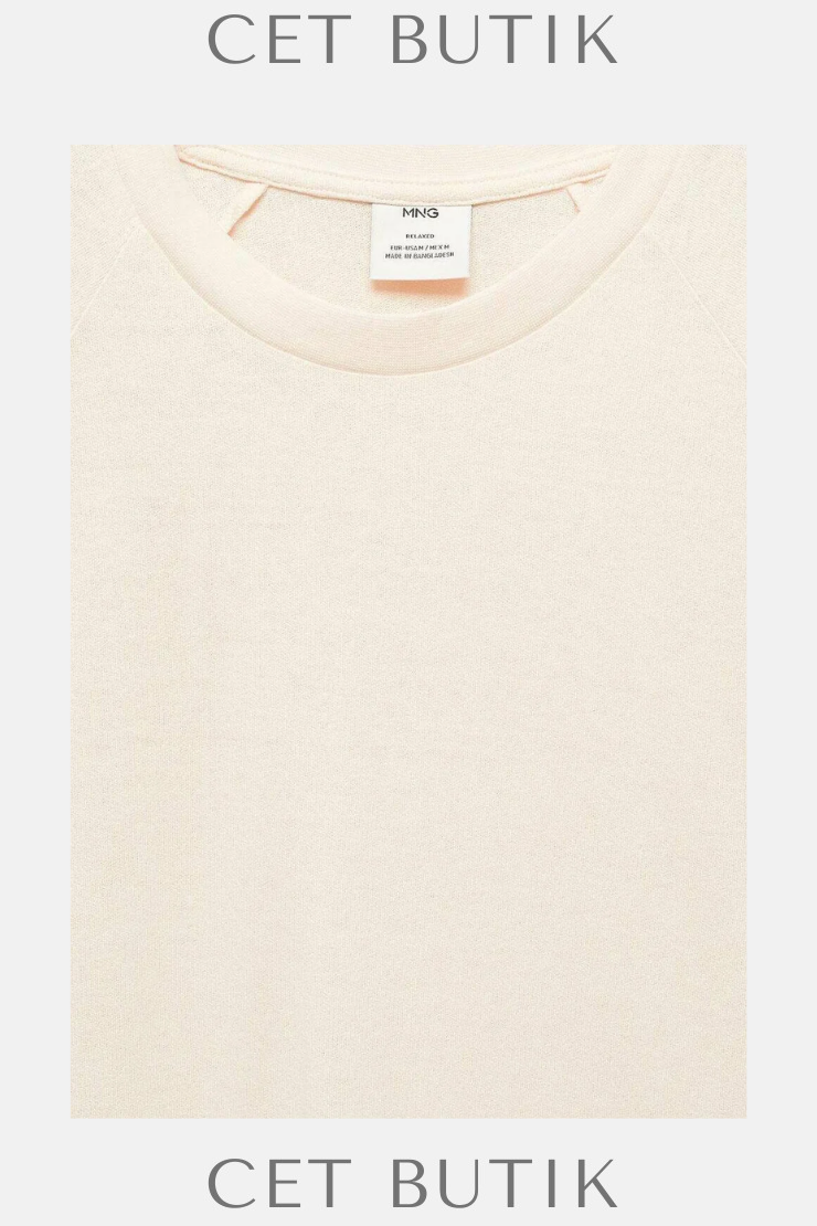 Mango CIRCO Off-White Keten Karışımlı Regular Fit Tişört