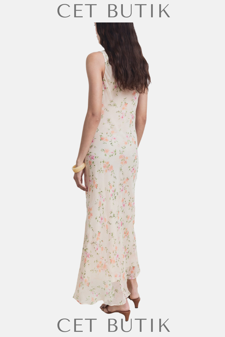 Mango Floral Draped Elbise – Uzun Çiçek Desenli Drapeli Elbise