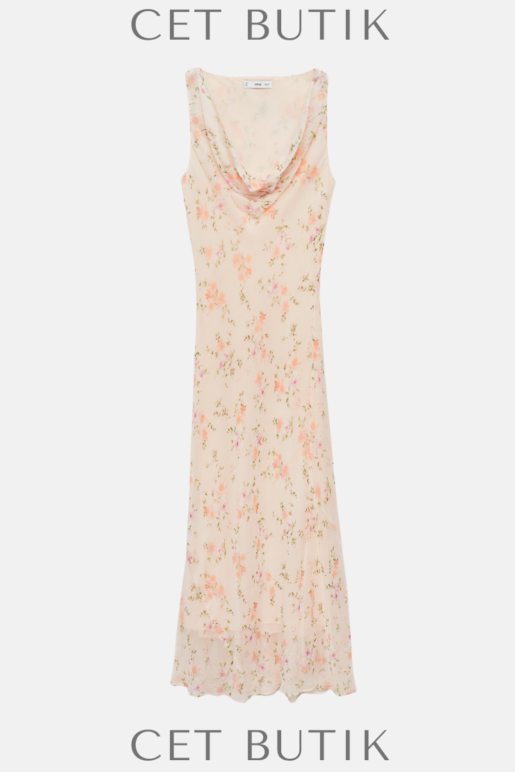 Mango Floral Draped Elbise – Uzun Çiçek Desenli Drapeli Elbise