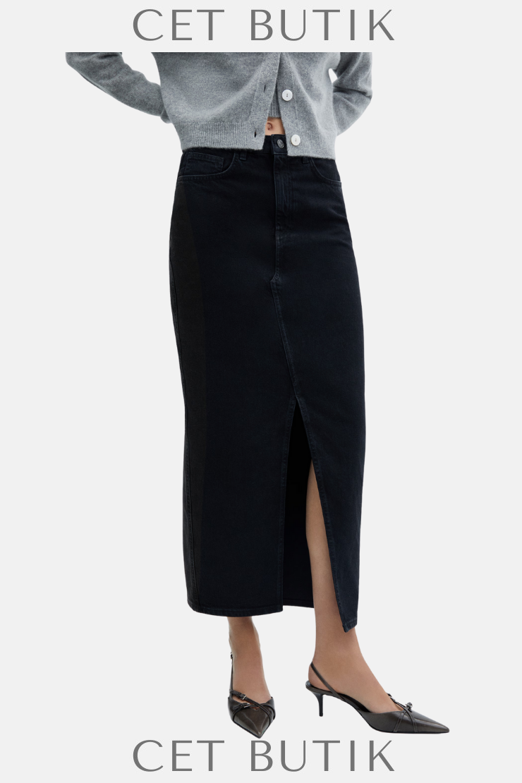 Mango Uzun Yırtmaçlı Kot Etek – Slit Denim Skirt
