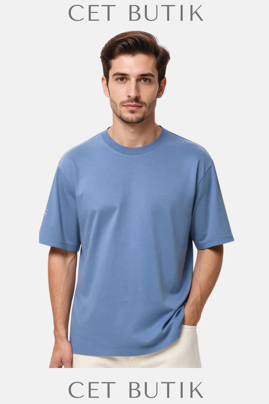 Mango Mavi Relaxed Fit Baskılı Patch Tişört
