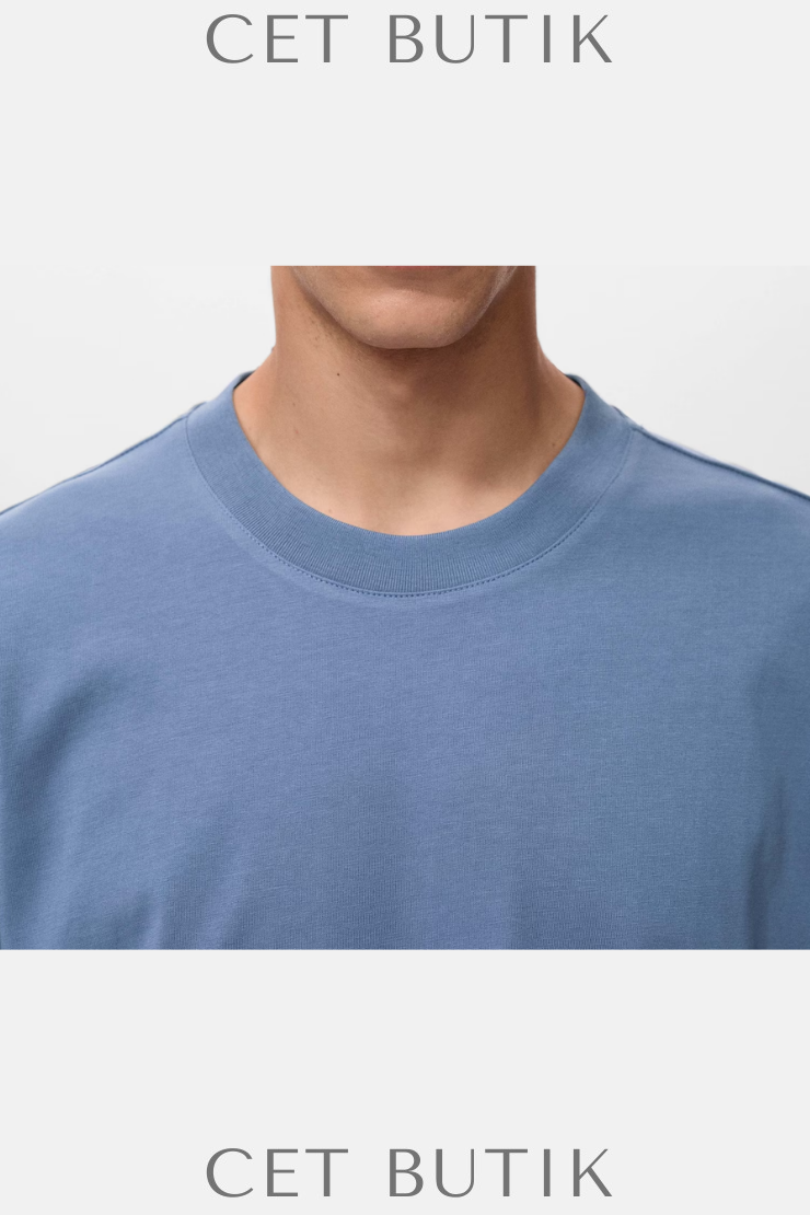 Mango Mavi Relaxed Fit Baskılı Patch Tişört