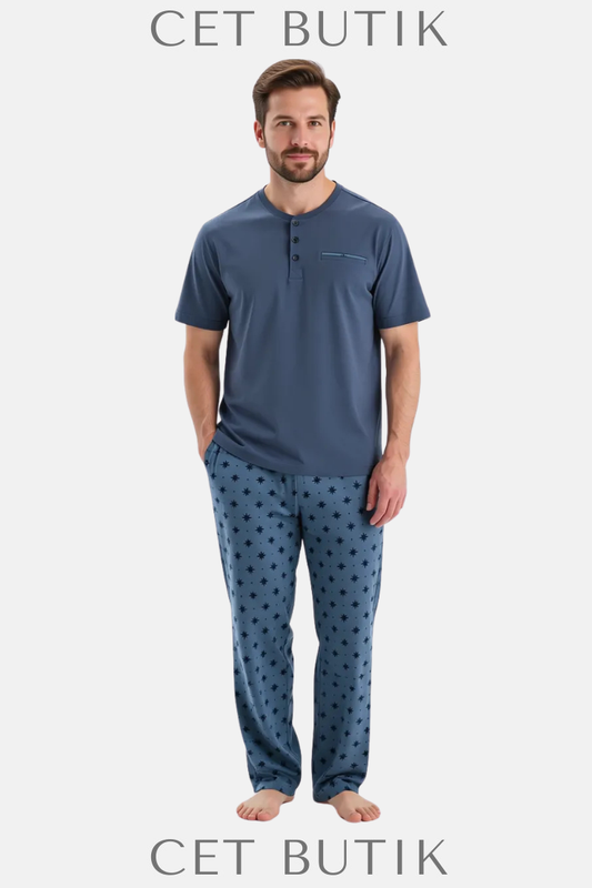 Dagi Indigo Pat & Cep Detaylı Tişört Takım – Pijama & Ev Giyim