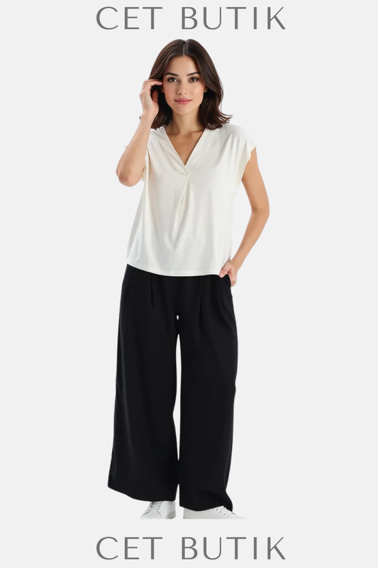 DAGİ Siyah Keten Lyocell Karışımlı Dokuma Pantolon – Regular Fit