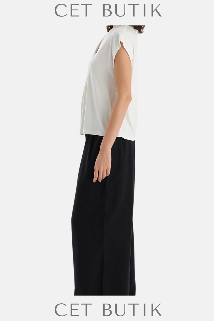 DAGİ Siyah Keten Lyocell Karışımlı Dokuma Pantolon – Regular Fit