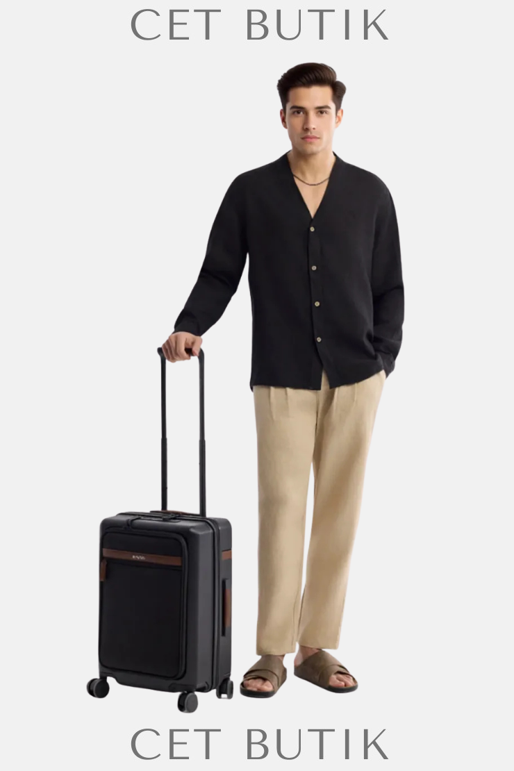 AVVA Erkek Siyah V Yaka %100 Keten Gömlek – Comfort Fit