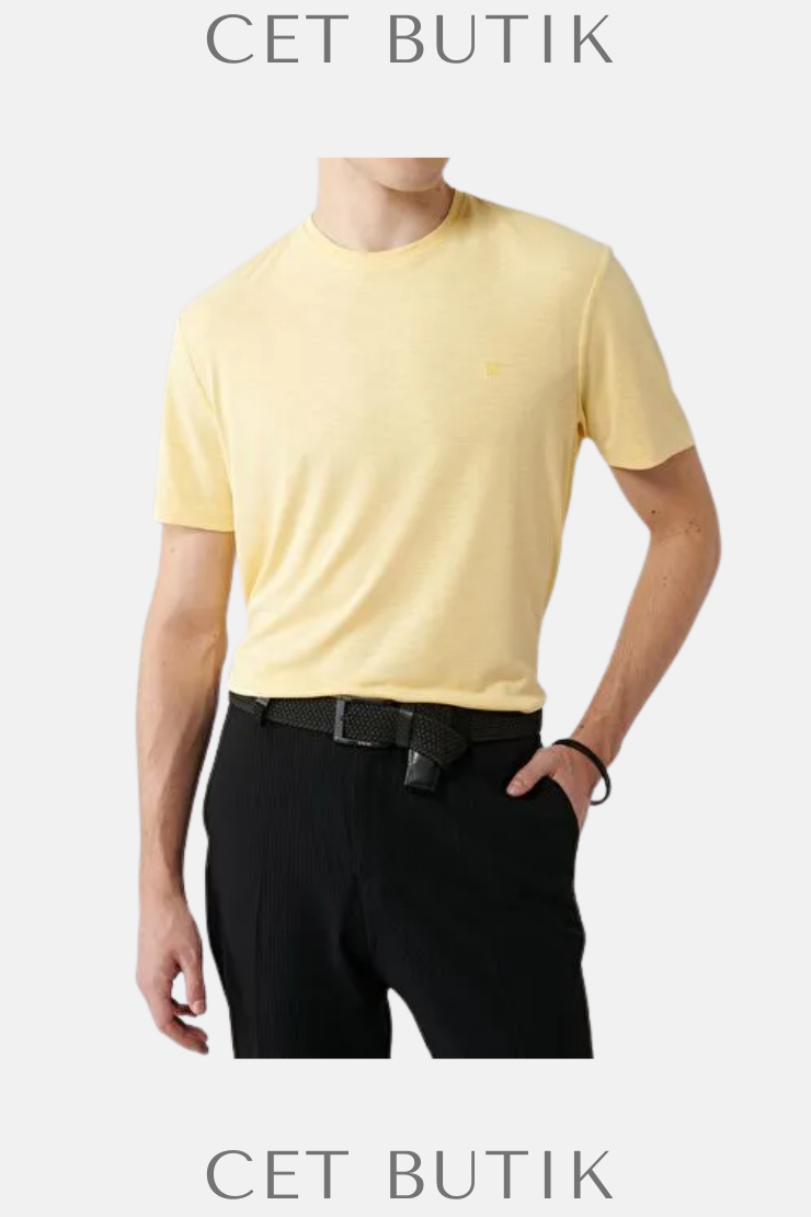 AVVA Erkek Sarı Bisiklet Yaka Basic T-Shirt