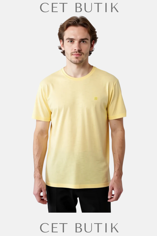 AVVA Erkek Sarı Bisiklet Yaka Basic T-Shirt